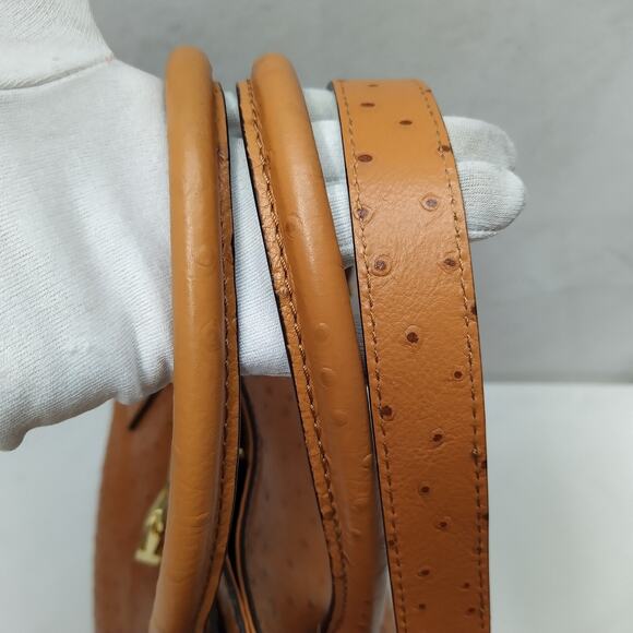 Michael Kors Hamilton Brown Leather Ostridge Embossed Lock Satchel Shoulder Bag - Picture 5 of 16